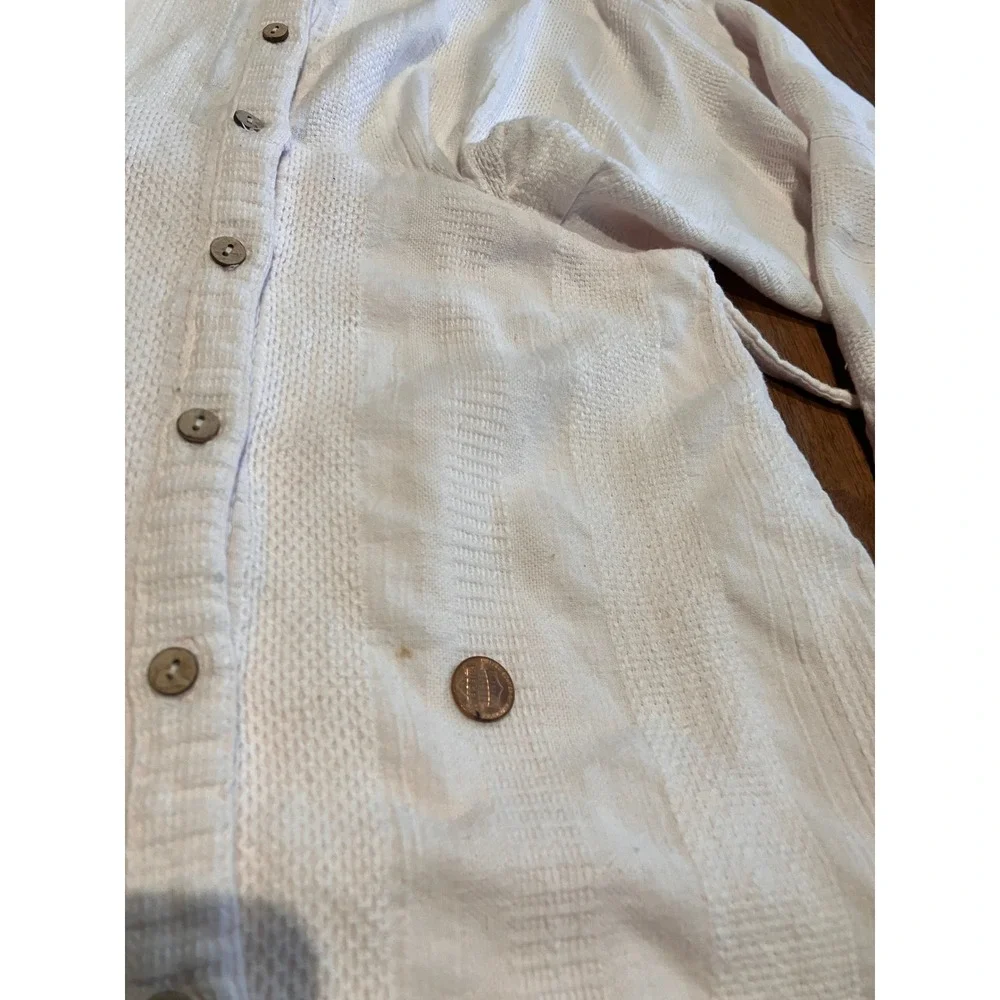 Free‎ People Pink Textured Button Front Mini Dress Side Tie Long Sleeve Medium
